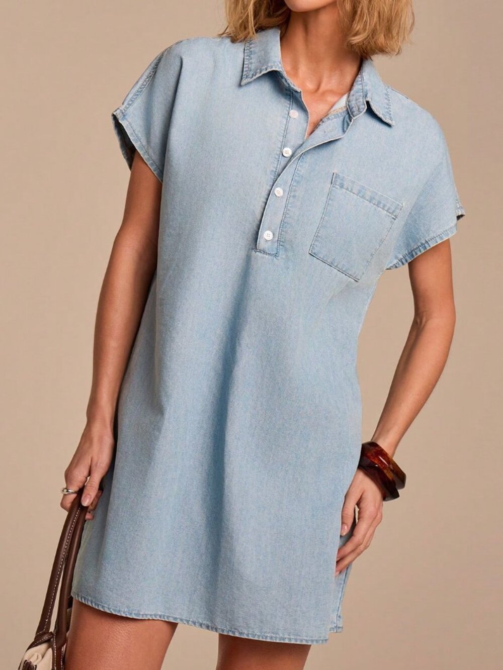 Blue Casual Women's Denim Dress with Shirt Collar and Drop Shoulder - Picture 4 of 6